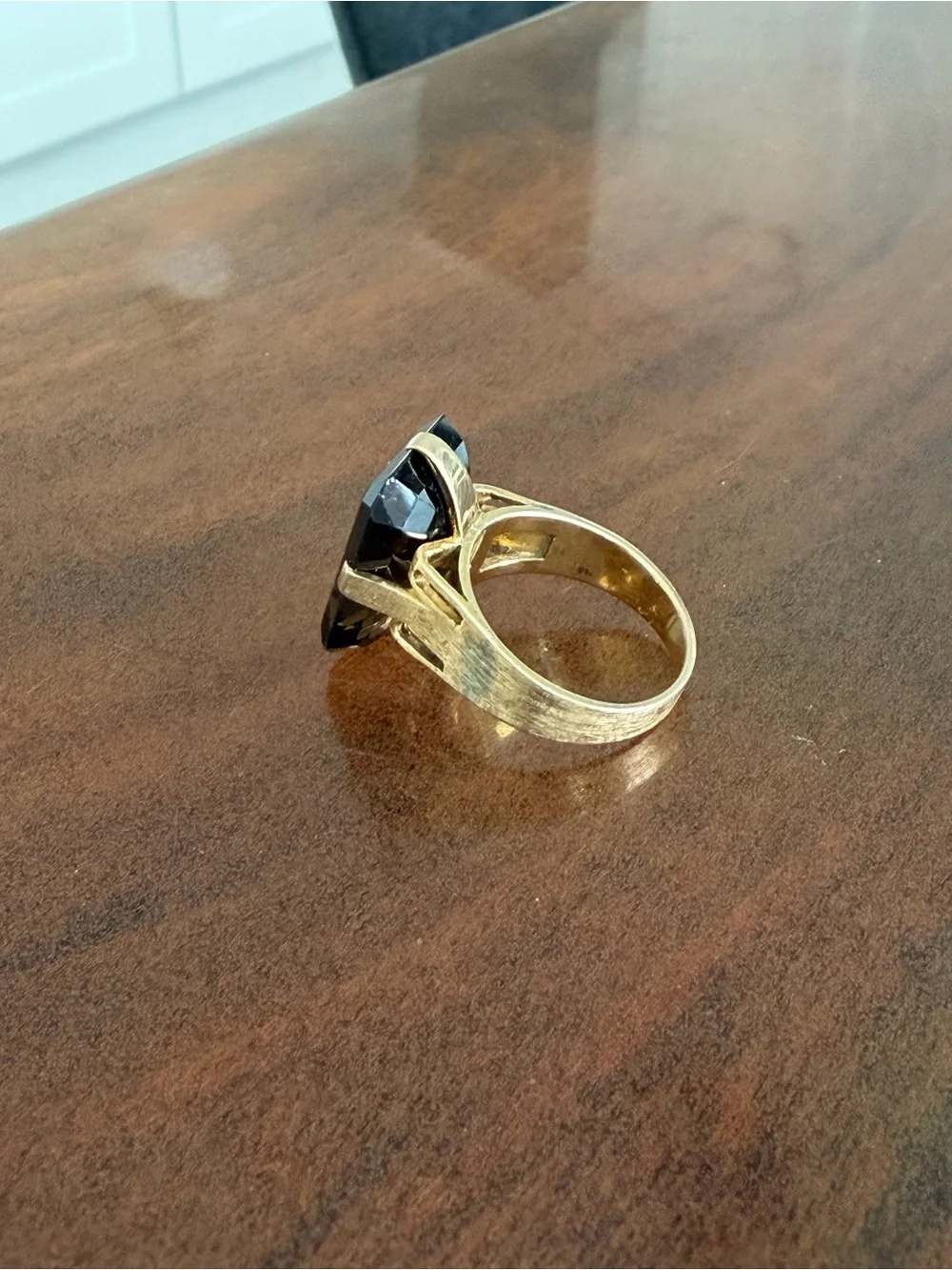 Vintage 9k Brushed Gold with Emerald-Cut Smoky Quartz Cocktail Ring